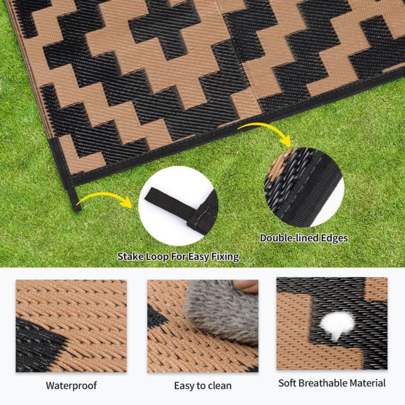 Alfombra Kalafun 152 cm x 244 cm negra y marrón de plástico