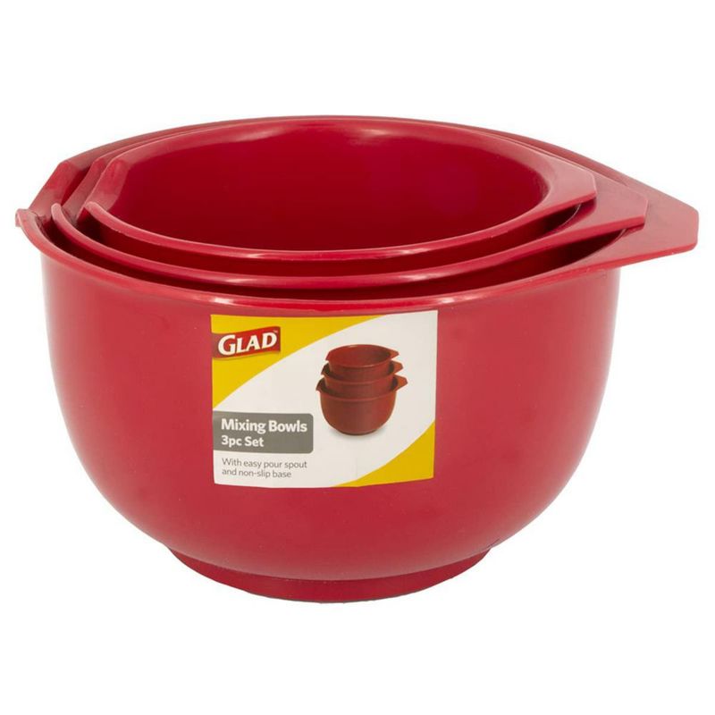 Tazones de mezcla Glad set de 3 rojos apilables 28 L