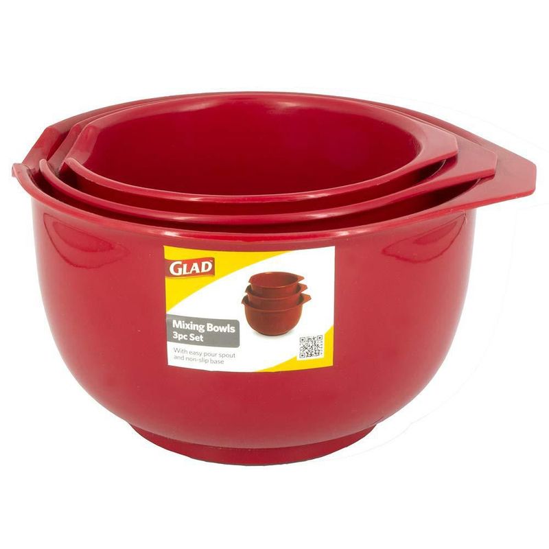 Tazones de mezcla Glad set de 3 rojos apilables 28 L