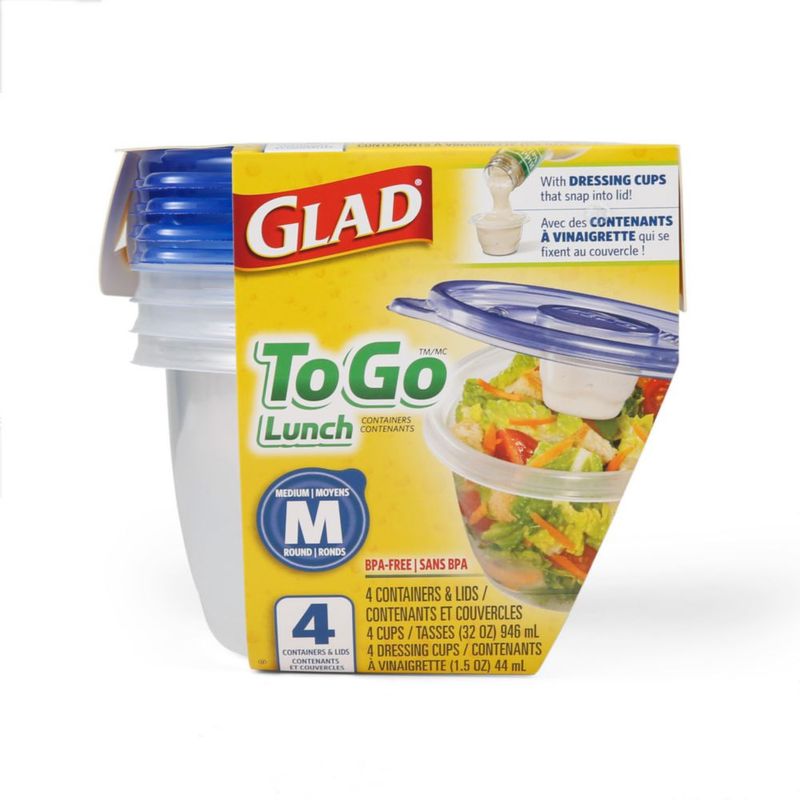 Envase de alimentos Glad 709 ml paquete de 6 unidades 4 con vaso para aderezo