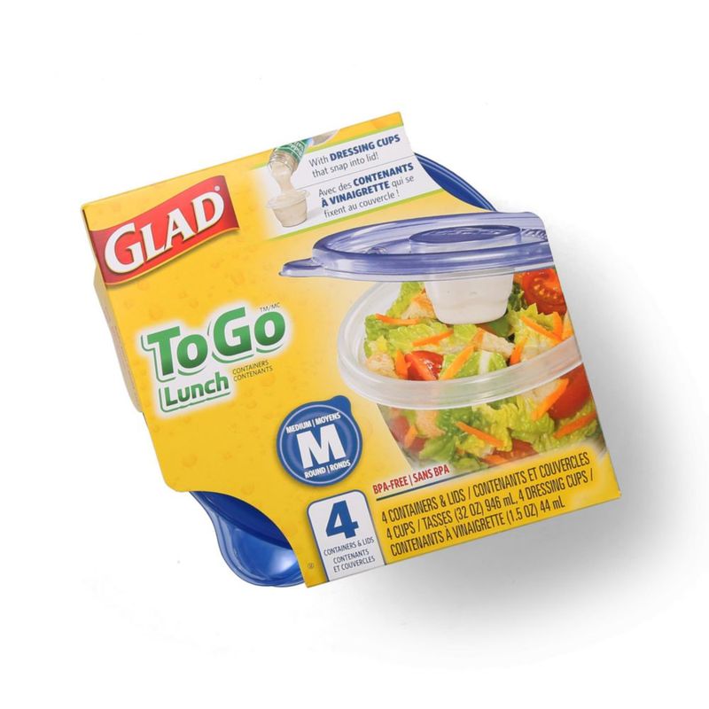 Envase de alimentos Glad 709 ml paquete de 6 unidades 4 con vaso para aderezo