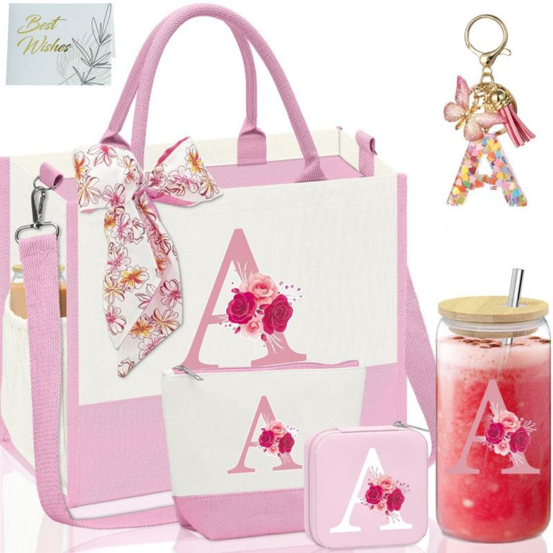 Bolso Tote de Lona AiHeart con Inicial y Bolsillo Interior