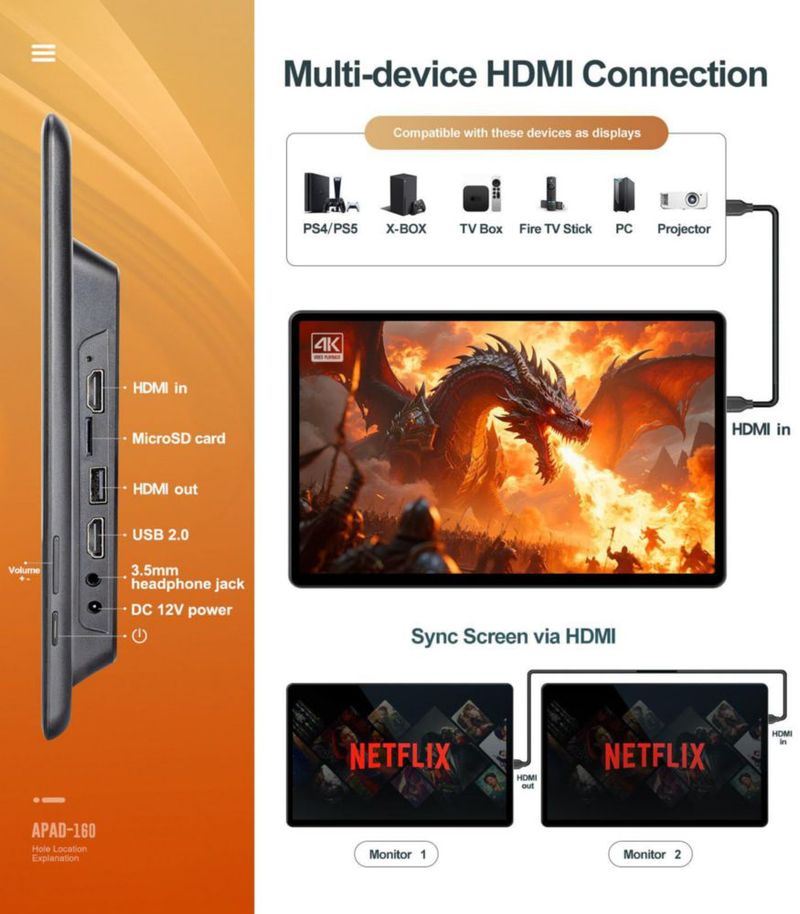 TV para coche Seventour 41 cm Android WiFi Bluetooth 4G + 64 GB