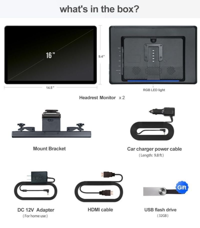 TV para coche Seventour 41 cm Android WiFi Bluetooth 4G + 64 GB