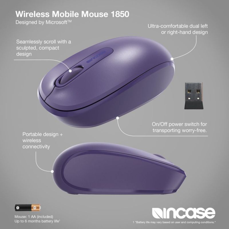 Mouse Inalámbrico Incase 1850 Morado - 6 Meses de Batería