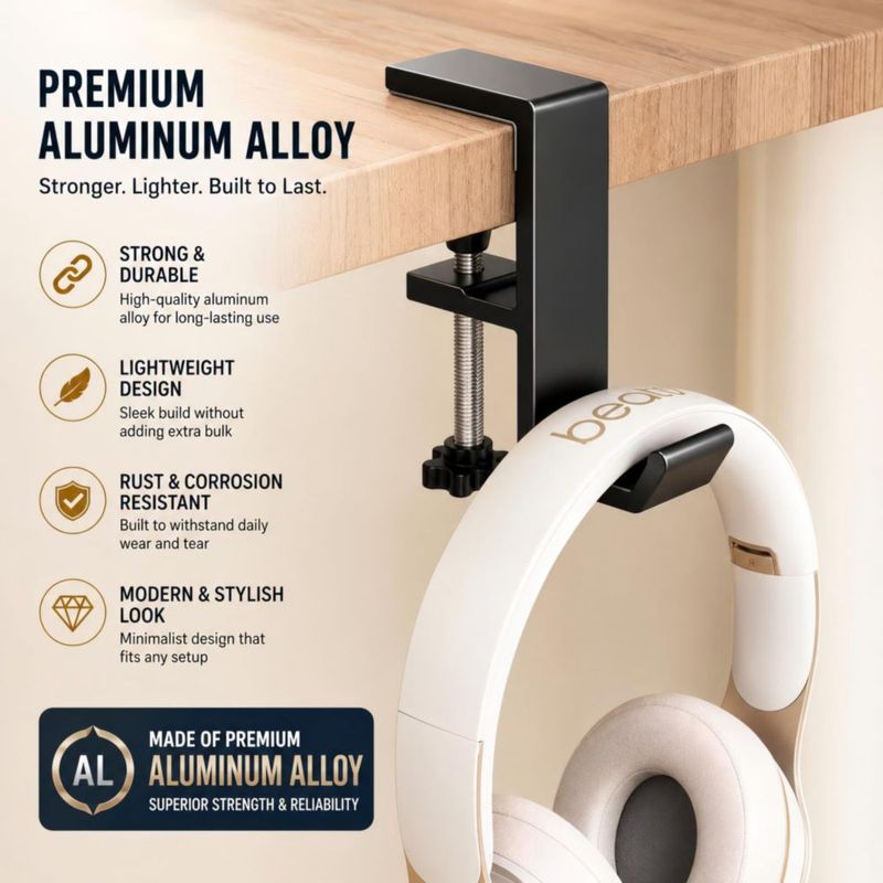 Soporte para auriculares JAKO de aleación de aluminio con gancho de escritorio