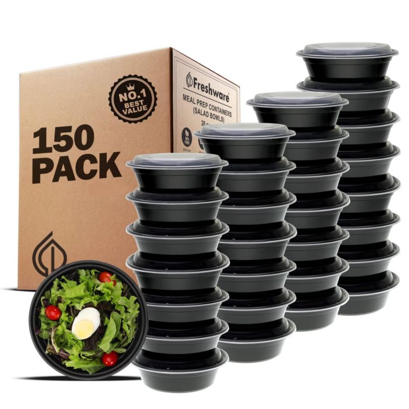Freshware Almacenamiento de Alimentos – Pack de 150 unidades de 32 oz negro