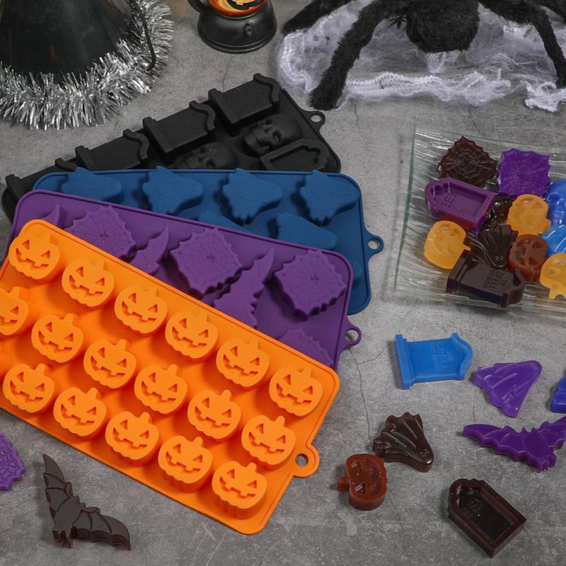 Webake Molde de Silicona para Halloween con Calabaza Calabaza de Halloween Calavera Lápida Fantasma Murciélago y Araña Molde para Chocolate Caramelos