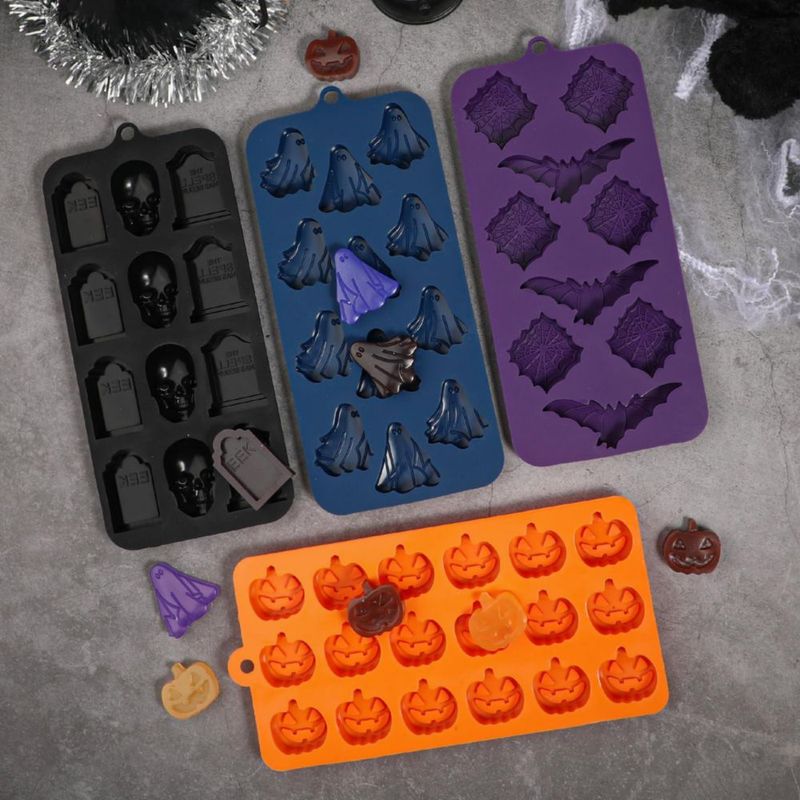 Webake Molde de Silicona para Halloween con Calabaza Calabaza de Halloween Calavera Lápida Fantasma Murciélago y Araña Molde para Chocolate Caramelos