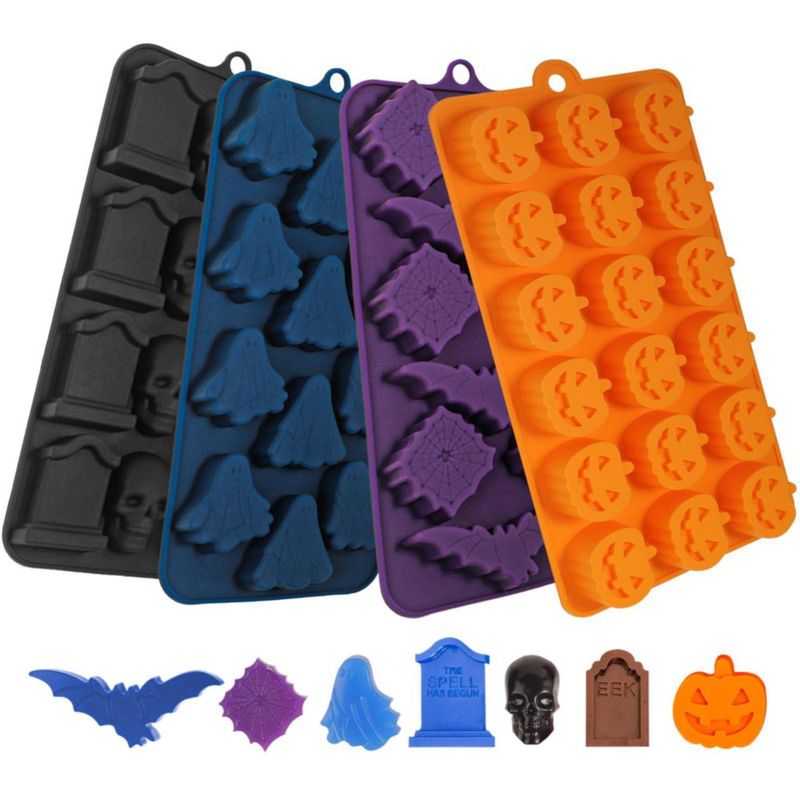 Webake Molde de Silicona para Halloween con Calabaza Calabaza de Halloween Calavera Lápida Fantasma Murciélago y Araña Molde para Chocolate Caramelos