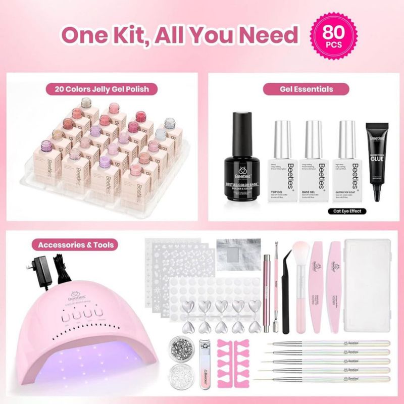 Kit de uñas de gel beetles – 20 colores – Luz UV