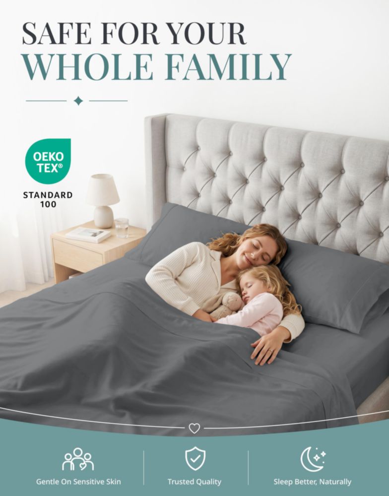 Juego de sábanas LANE LINEN Twin 450 hilos algodón color carbón