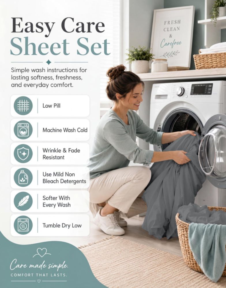 Juego de sábanas LANE LINEN Twin 450 hilos algodón color carbón