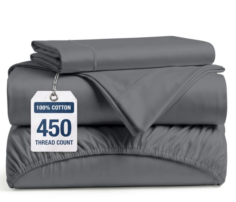 Juego de sábanas LANE LINEN Twin 450 hilos algodón color carbón