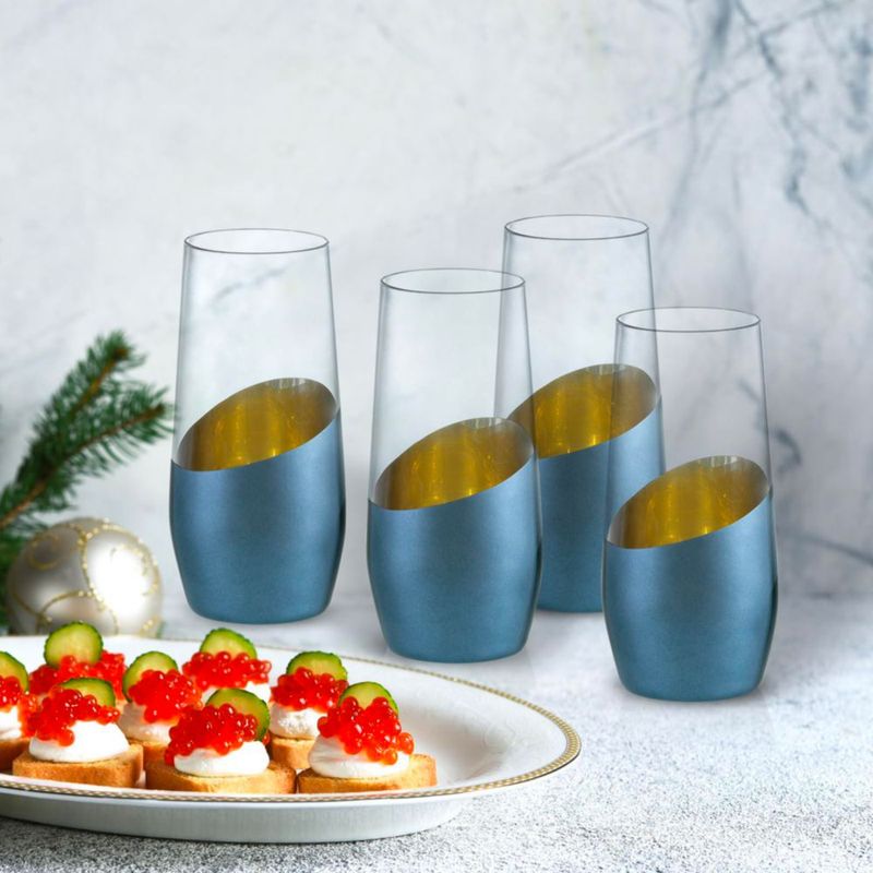 Copas de champán MyGift 310 ml Azul y dorado – Pack de 4