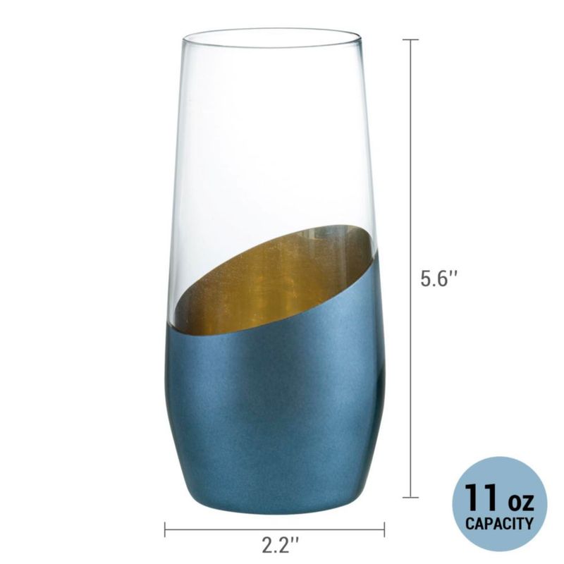 Copas de champán MyGift 310 ml Azul y dorado – Pack de 4