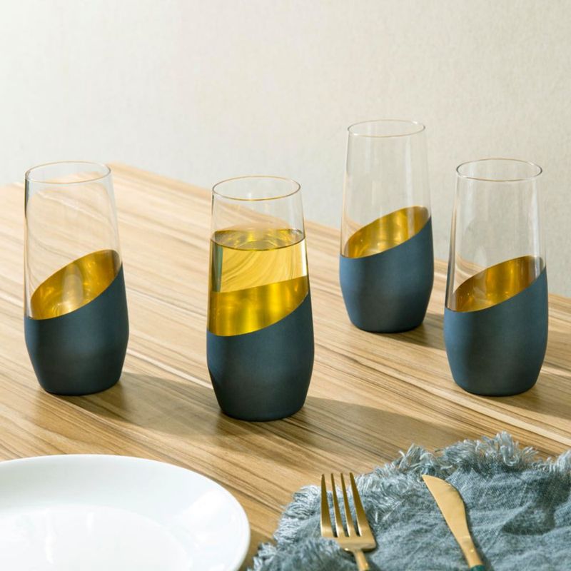 Copas de champán MyGift 310 ml Azul y dorado – Pack de 4