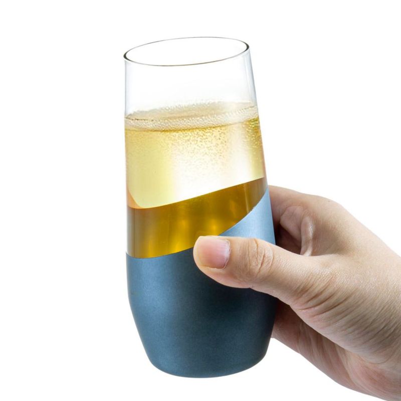 Copas de champán MyGift 310 ml Azul y dorado – Pack de 4