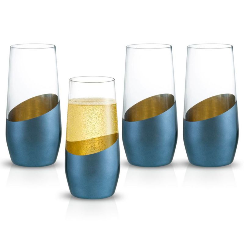 Copas de champán MyGift 310 ml Azul y dorado – Pack de 4
