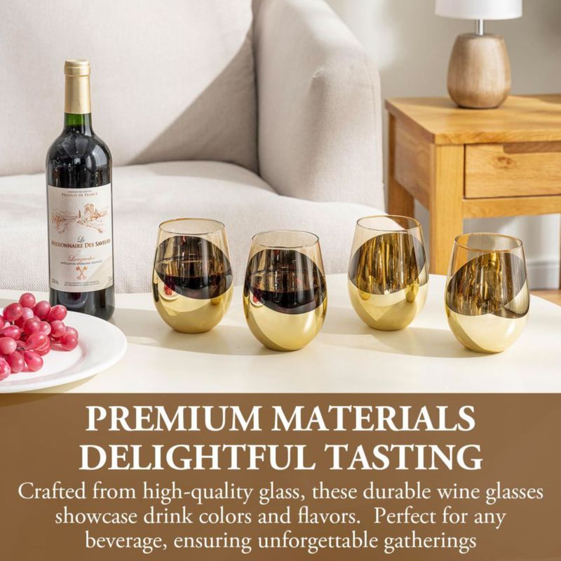 Copas de Vino MyGift 530 ml con Detalle de Latón Ámbar - Pack de 4