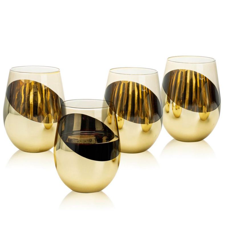 Copas de Vino MyGift 530 ml con Detalle de Latón Ámbar - Pack de 4
