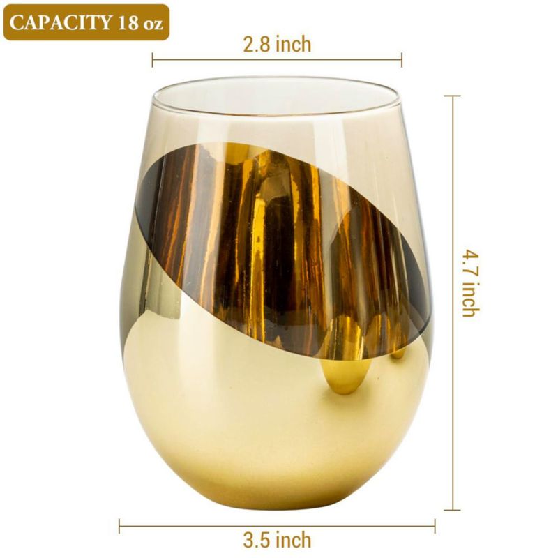 Copas de Vino MyGift 530 ml con Detalle de Latón Ámbar - Pack de 4