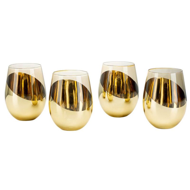 Copas de Vino MyGift 530 ml con Detalle de Latón Ámbar - Pack de 4