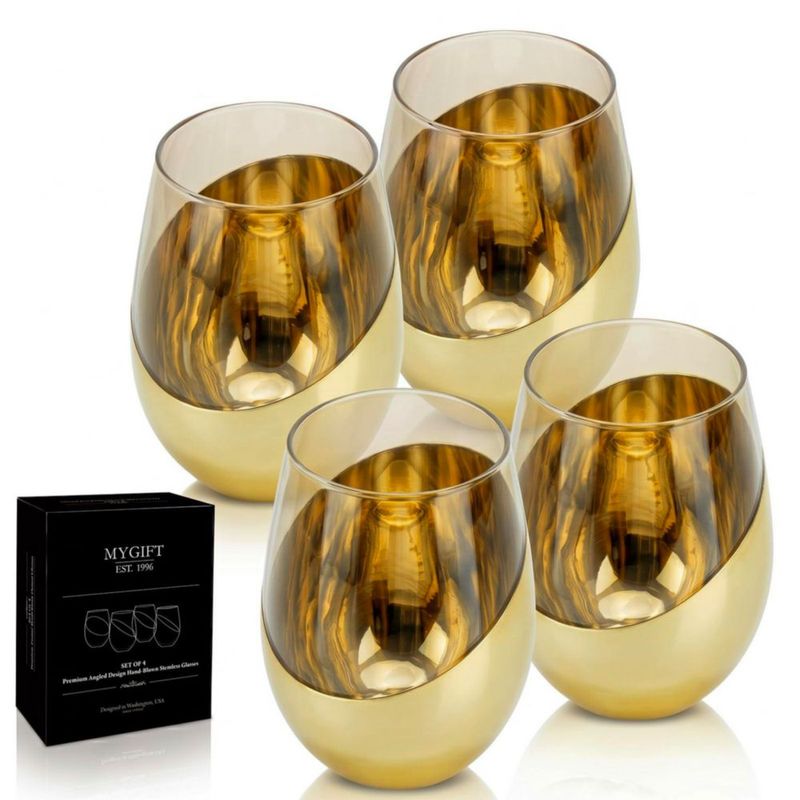 Copas de Vino MyGift 530 ml con Detalle de Latón Ámbar - Pack de 4