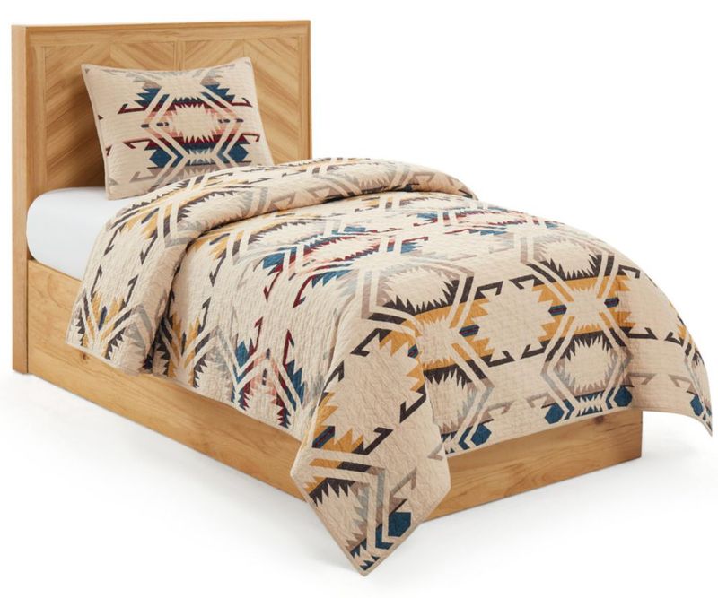 Juego de colcha Pendleton Twin 172 × 228 cm Beige con patrón de diamante – 2 piezas