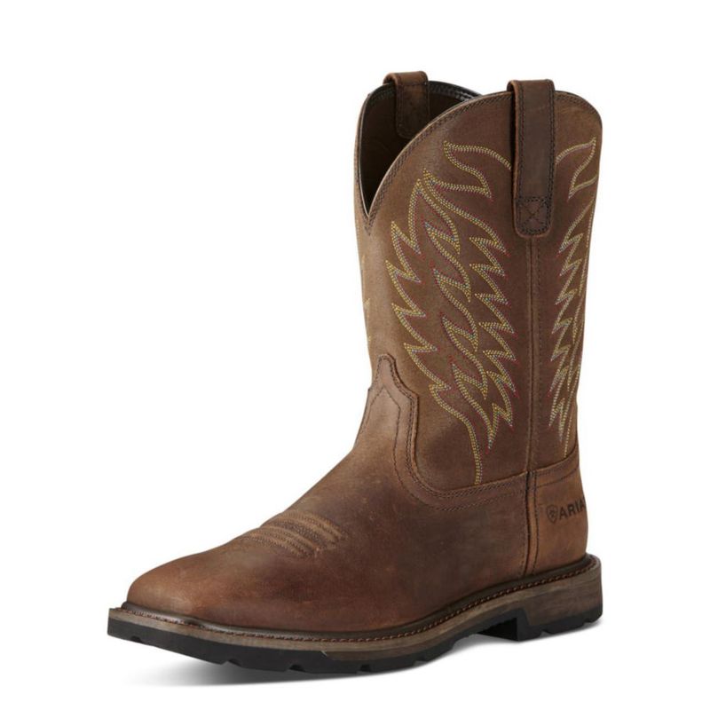 BOTA ARIAT Groundbreaker con Puntera de Acero Cuadrada Ancha 10 Marrón
