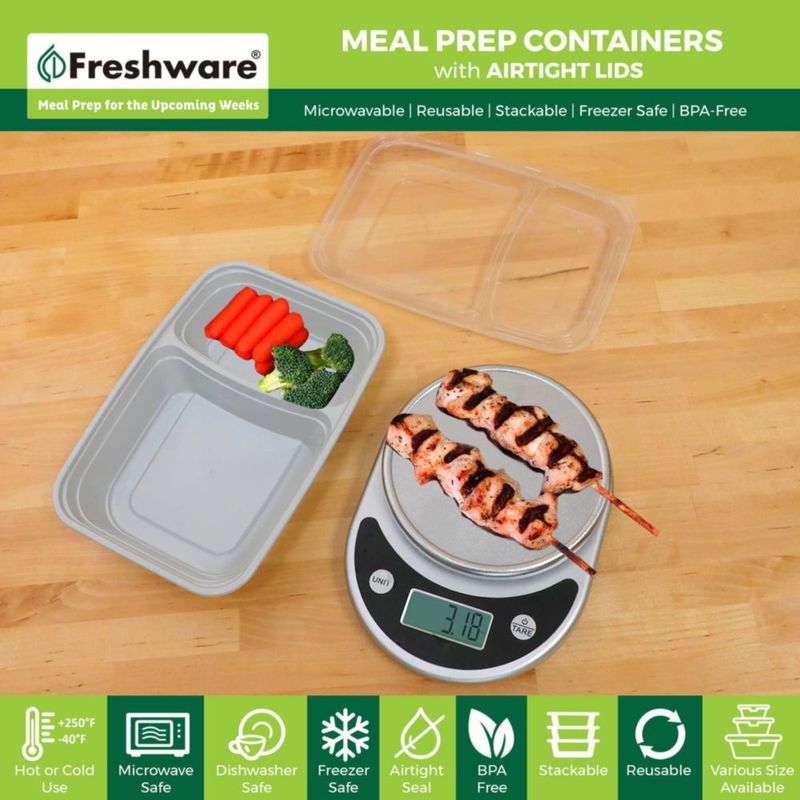 Envases para preparar comidas Freshware 800 ml Pack de 25 con 2 compartimentos
