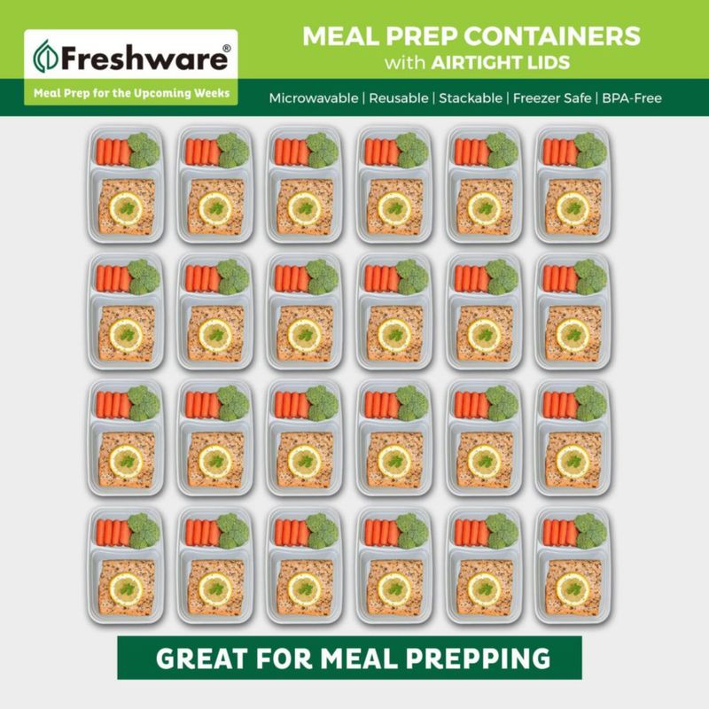 Envases para preparar comidas Freshware 800 ml Pack de 25 con 2 compartimentos