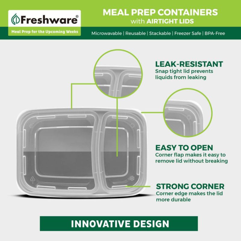 Envases para preparar comidas Freshware 800 ml Pack de 25 con 2 compartimentos