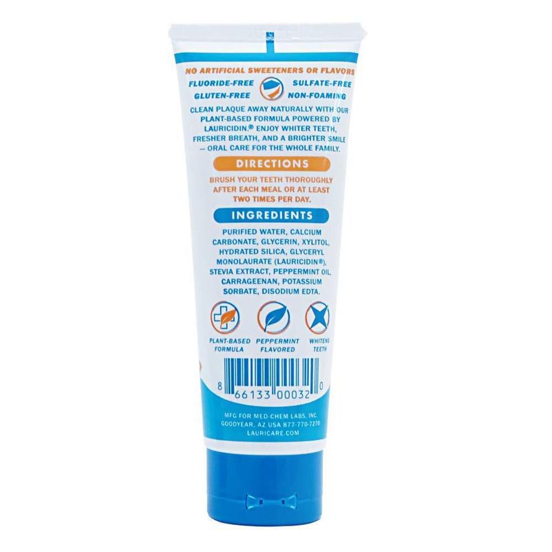 Pasta de dientes natural Lauricidin sin fluoruro ni SLS blanqueadora 165 g (5.5 oz)