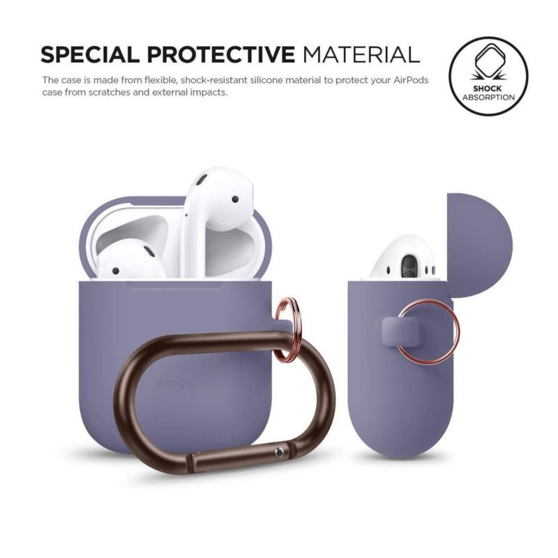 Funda de silicona elago para AirPods con llavero Lavanda Gris