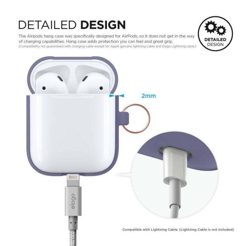 Funda de silicona elago para AirPods con llavero Lavanda Gris