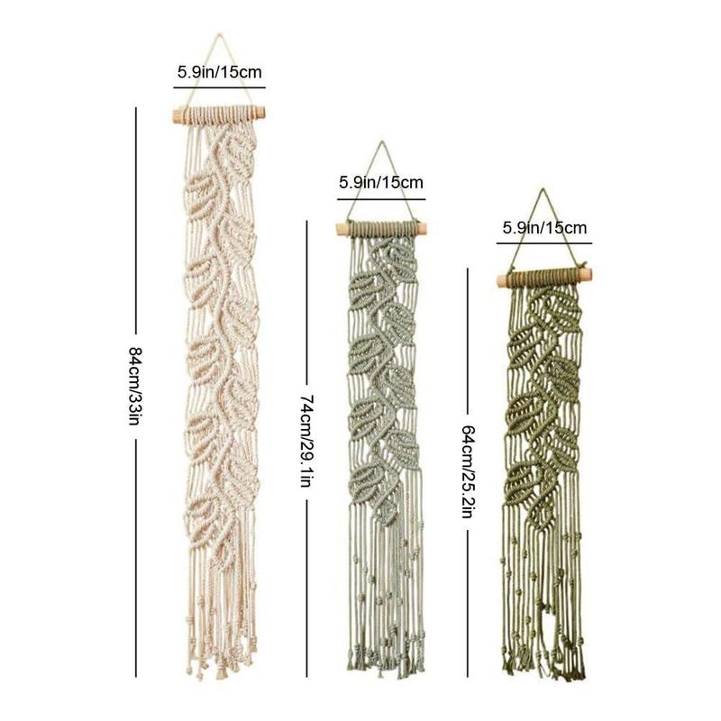 Arte de Pared M MANUAL – Set de 3 Piezas con Hoja de Macramé Verde Boho