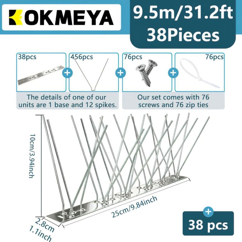 Espinas anti-pájaros KOKMEYA 9 m Acero inoxidable 38 piezas