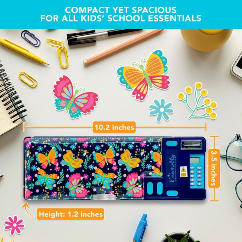 Estuche para lápices Decorably 26 × 9 × 3 cm con calculadora y compartimento para bolígrafos