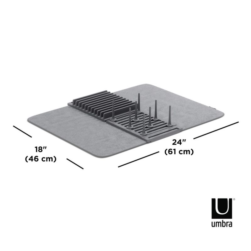 Escurridor de Vajilla Umbra Plegable con Alfombra de Microfibra Gris Oscuro