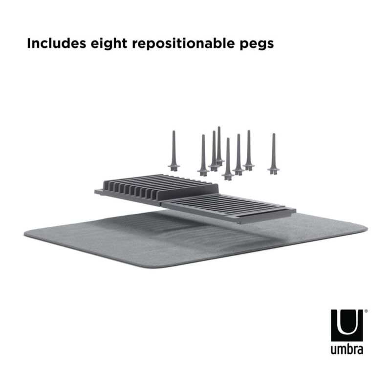 Escurridor de Vajilla Umbra Plegable con Alfombra de Microfibra Gris Oscuro