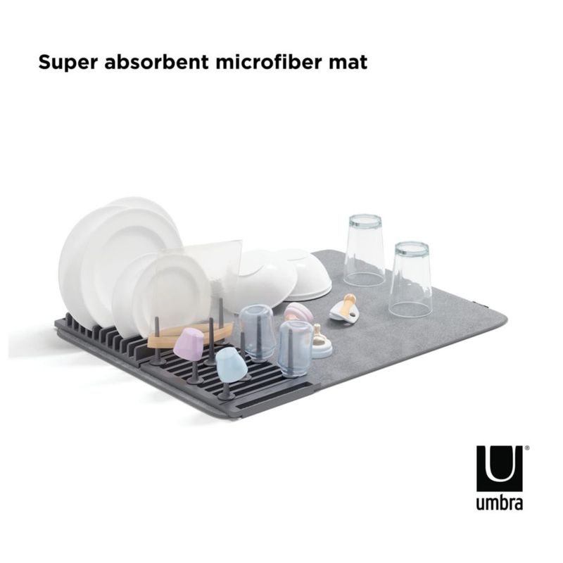 Escurridor de Vajilla Umbra Plegable con Alfombra de Microfibra Gris Oscuro