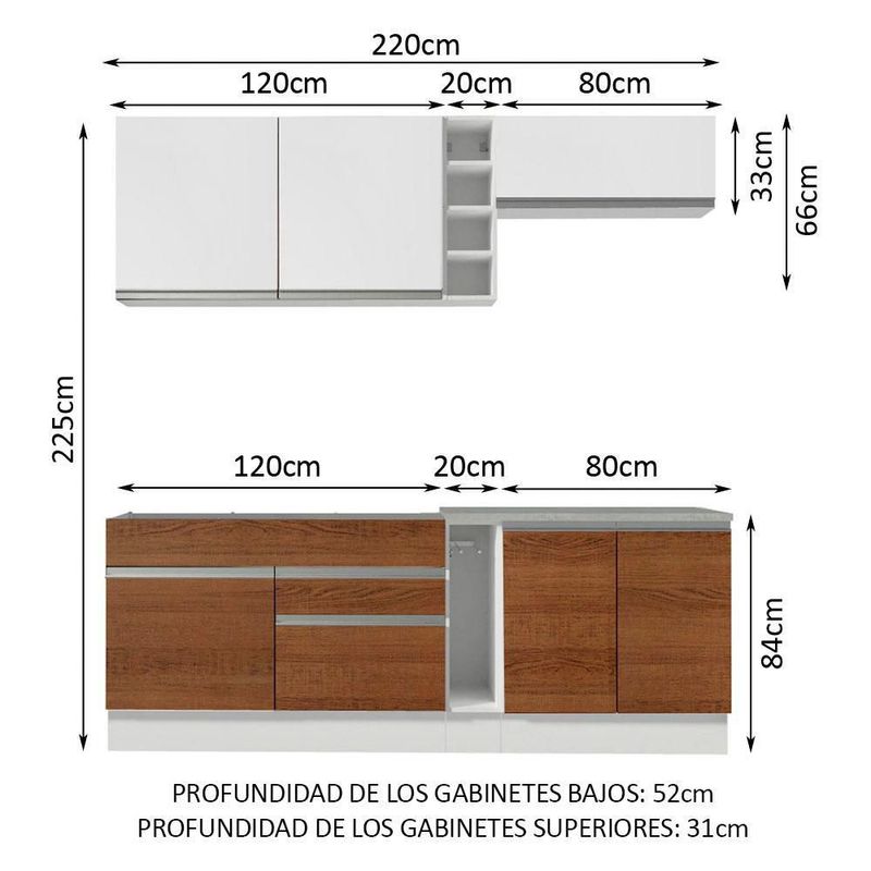 Cocina integral completa modular madesa glamy 220cm bm 04
