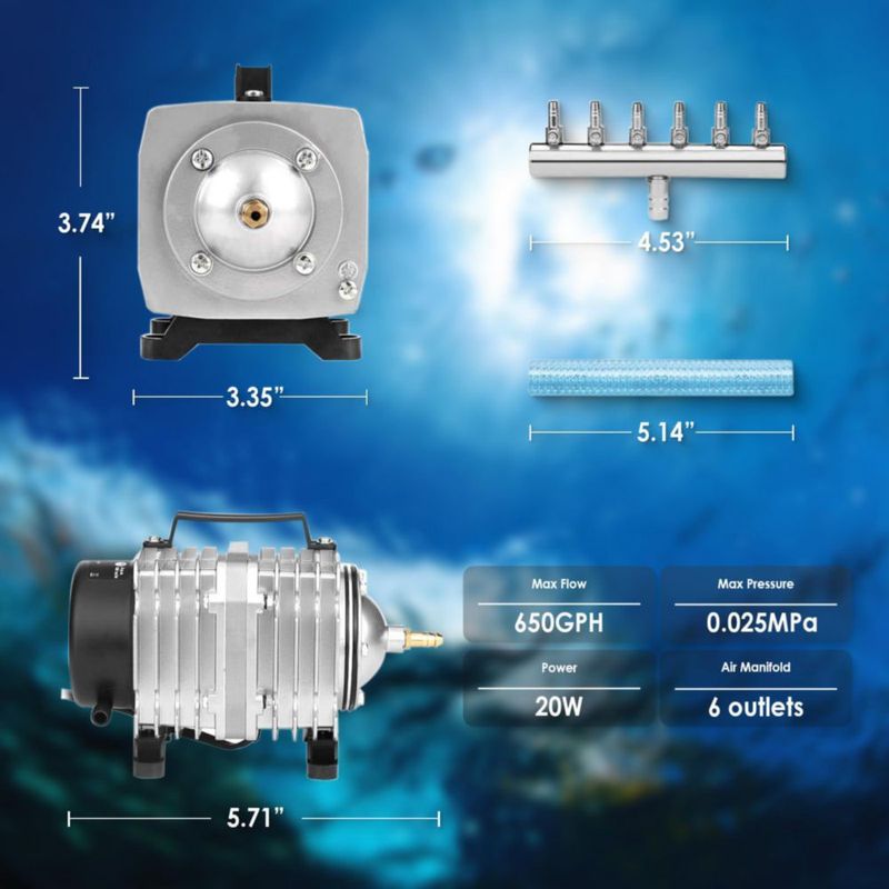 Bomba de Aire FUMAK 650 GPH 20W con Colector de 6 Salidas