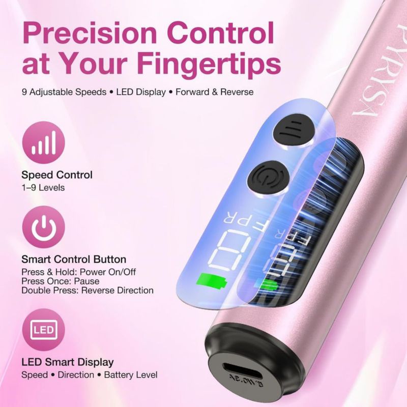 Taladro de Uñas PYRYSA Inalámbrico 9 Velocidades Profesional