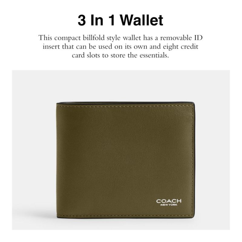 Billetera Coach 3‑en‑1 de cuero natural 10 cm x 9 cm