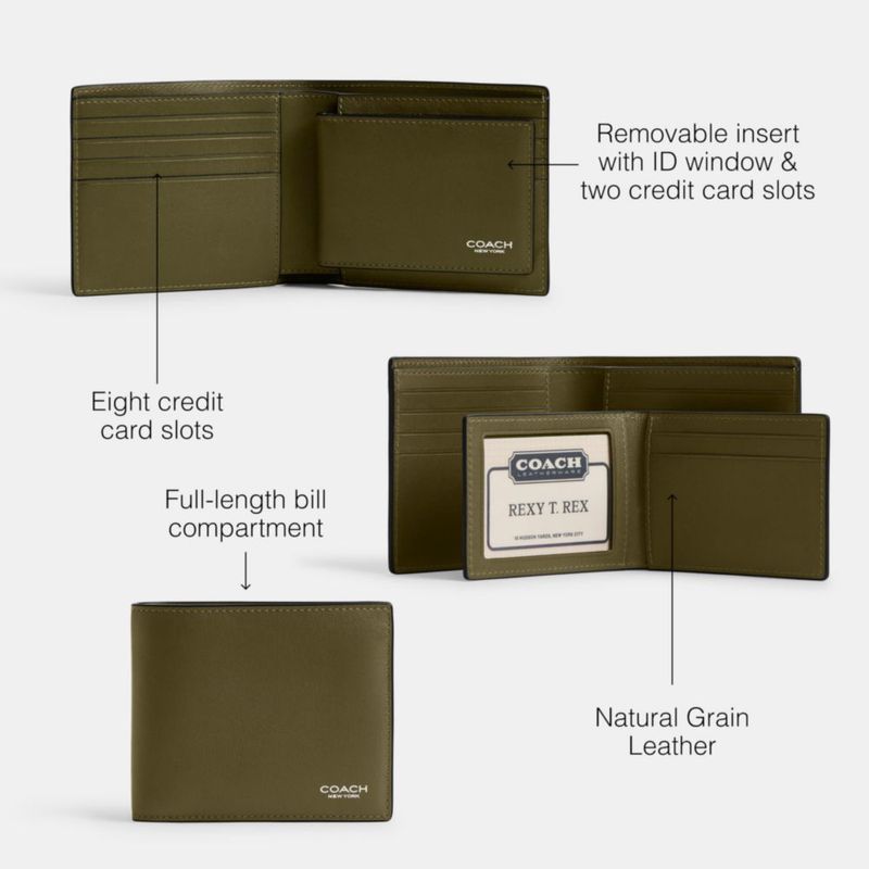 Billetera Coach 3‑en‑1 de cuero natural 10 cm x 9 cm