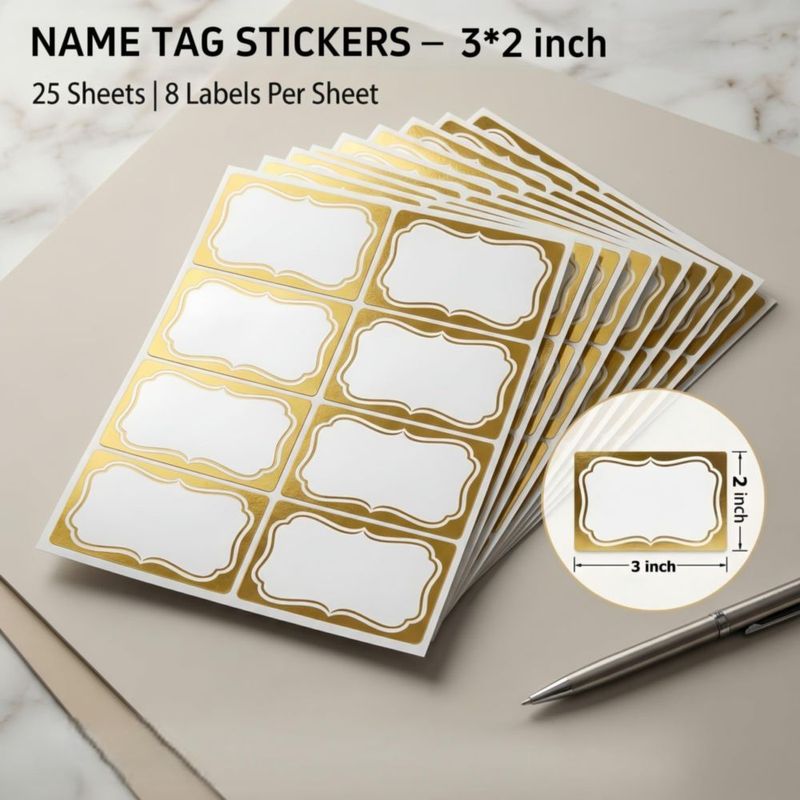 Etiquetas adhesivas para tarjetas de nombre ARTFLY 2x3 pulgadas paquete de 200 unidades doradas