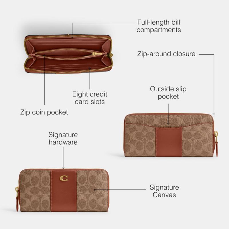 Cartera Coach Signature con Cremallera Acorazado Delgada