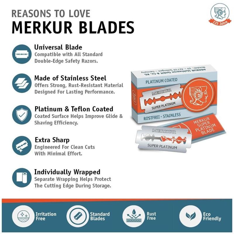 Cuchillas de Afeitar MERKUR Super Platinum con Teflón - 100 uds